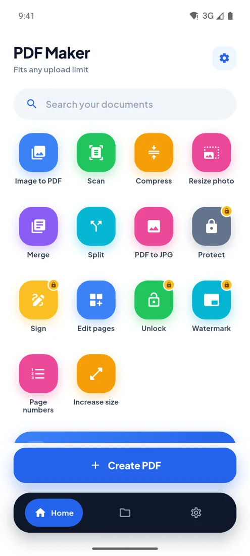 The PDF Maker app home screen